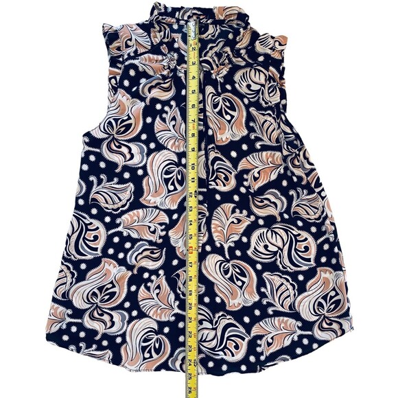 ANN TAYLOR Blouse Women’s Petite Small Navy Semi Sheer Sleeveless Paisley Print - Picture 7 of 11